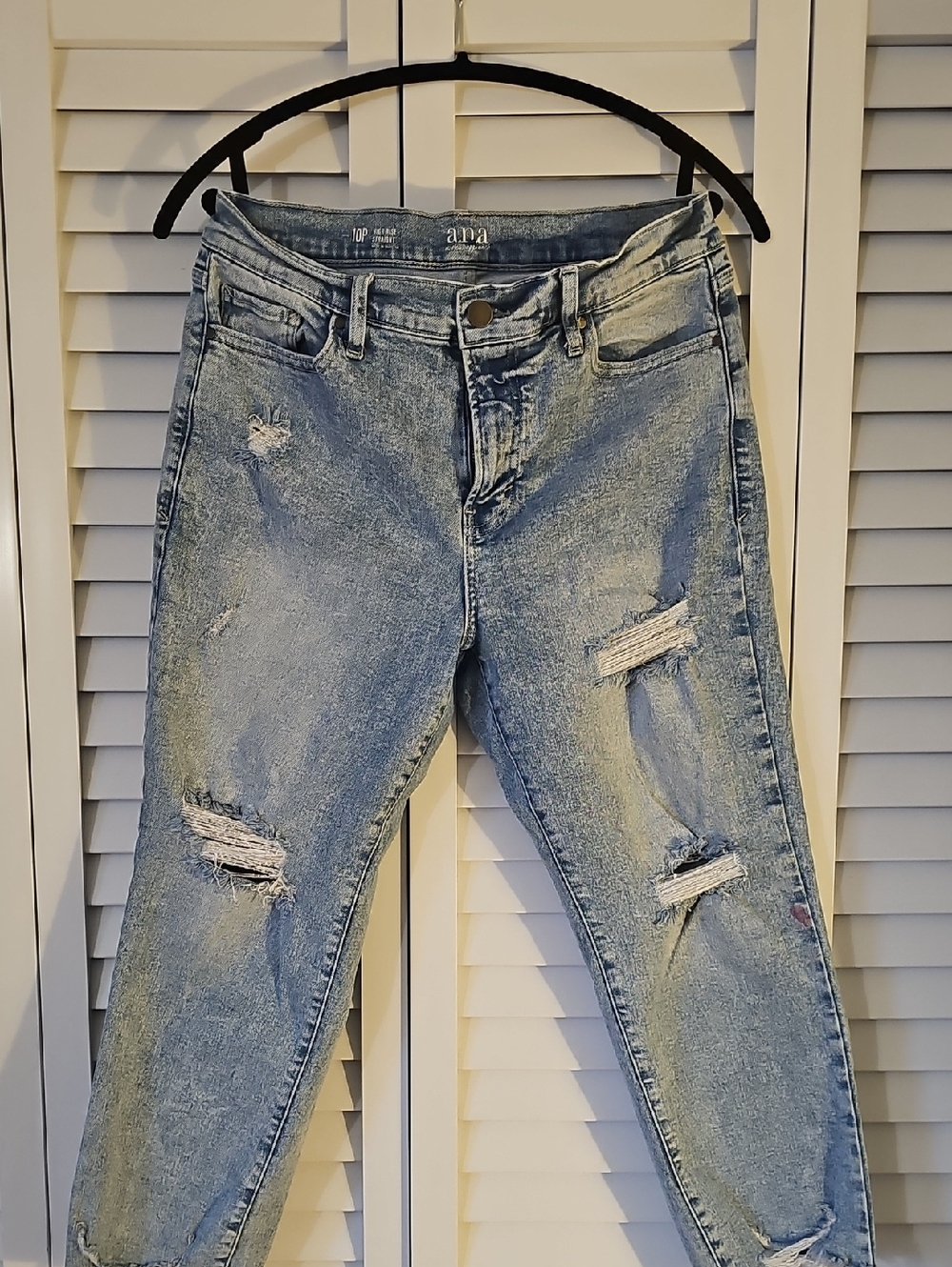 Ruched Light Blue Distressed Boyfriend Jeans - Ana Brand